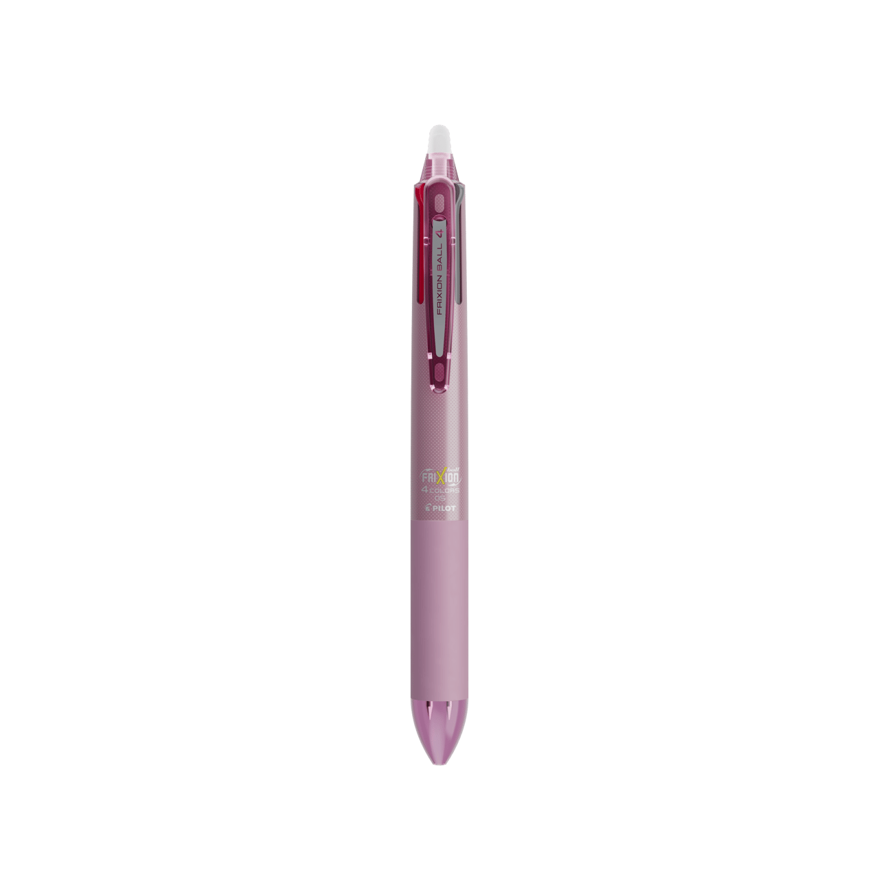 PILOT Stylo Roller FriXion Ball 4 Couleurs (noir, bleu, rouge, vert) - Roller encre gel - Pointe Fine 0,5mm- Corps rose irise