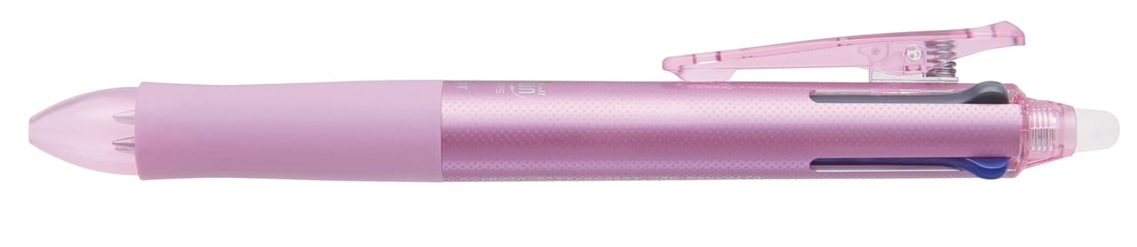 PILOT Stylo Roller FriXion Ball 4 Couleurs (noir, bleu, rouge, vert) - Roller encre gel - Pointe Fine 0,5mm- Corps rose irise