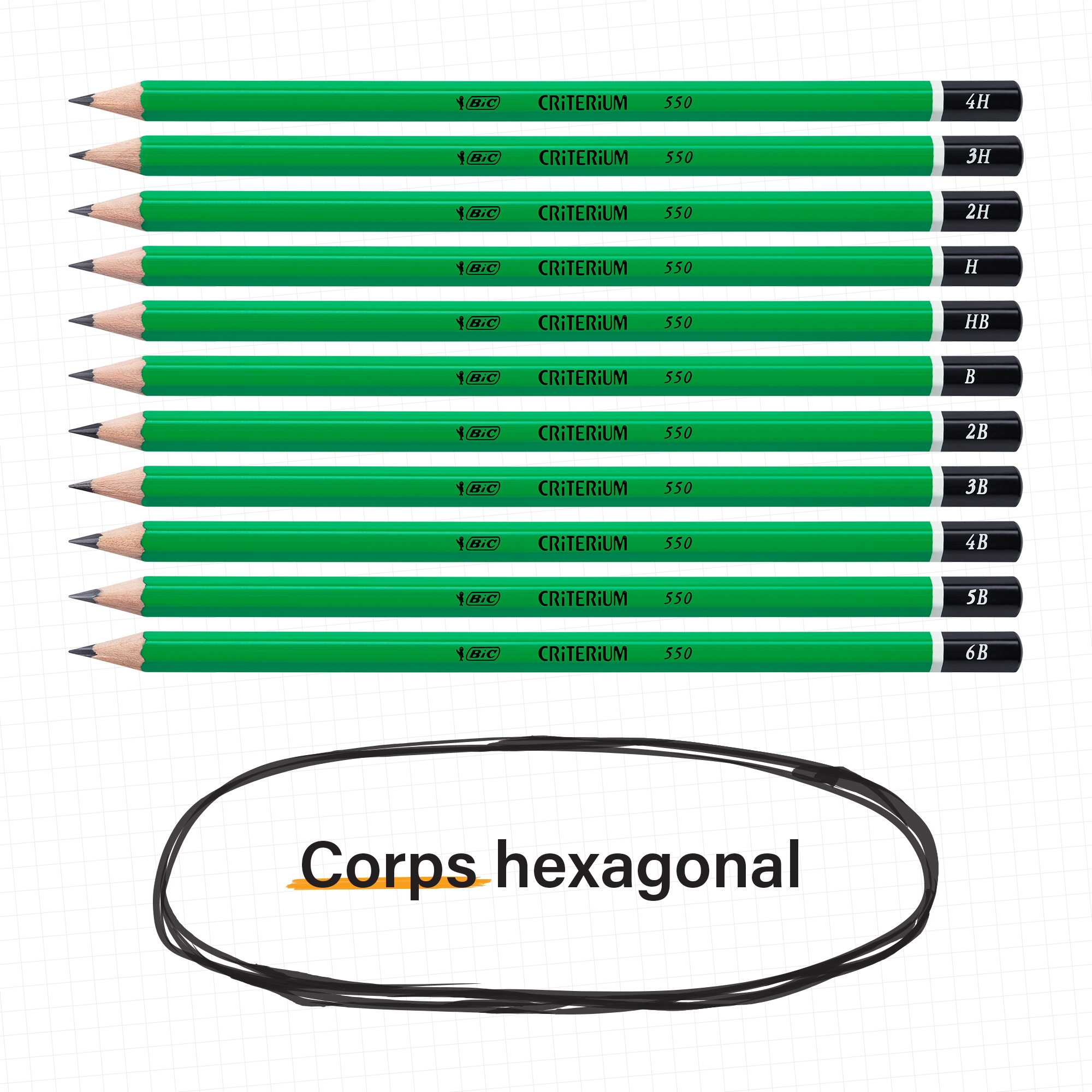 BIC Critérium 550 Crayons à Papier - 2B/B/HB/H/2H, Blister de 5