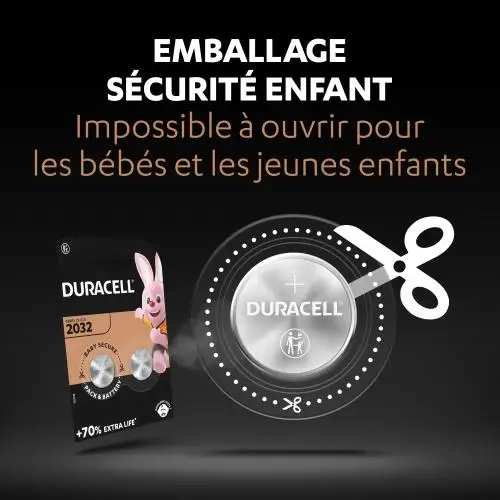 DURACELL Piles boutons lithium spéciales 2032 3V, lot de 2 (DL2032/CR2032)