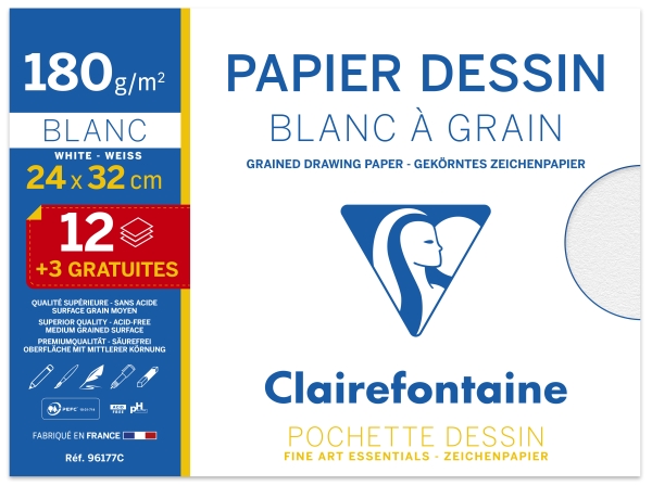 Pochette de Papier Dessin Blanc 24x32cm 12+3F 180g spéciale rentrée des classes