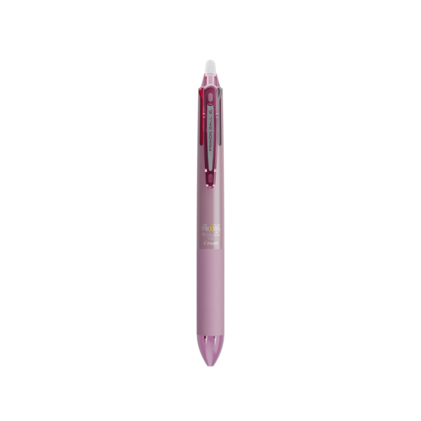 PILOT Stylo Roller FriXion Ball 4 Couleurs (noir, bleu, rouge, vert) - Roller encre gel - Pointe Fine 0,5mm- Corps rose irise